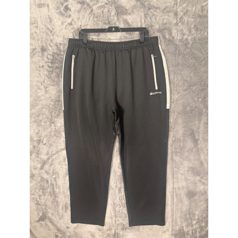 Sports Mens Track Pants XXL Black Grey Side Stripe Zippe Pockets Athletic Jogger